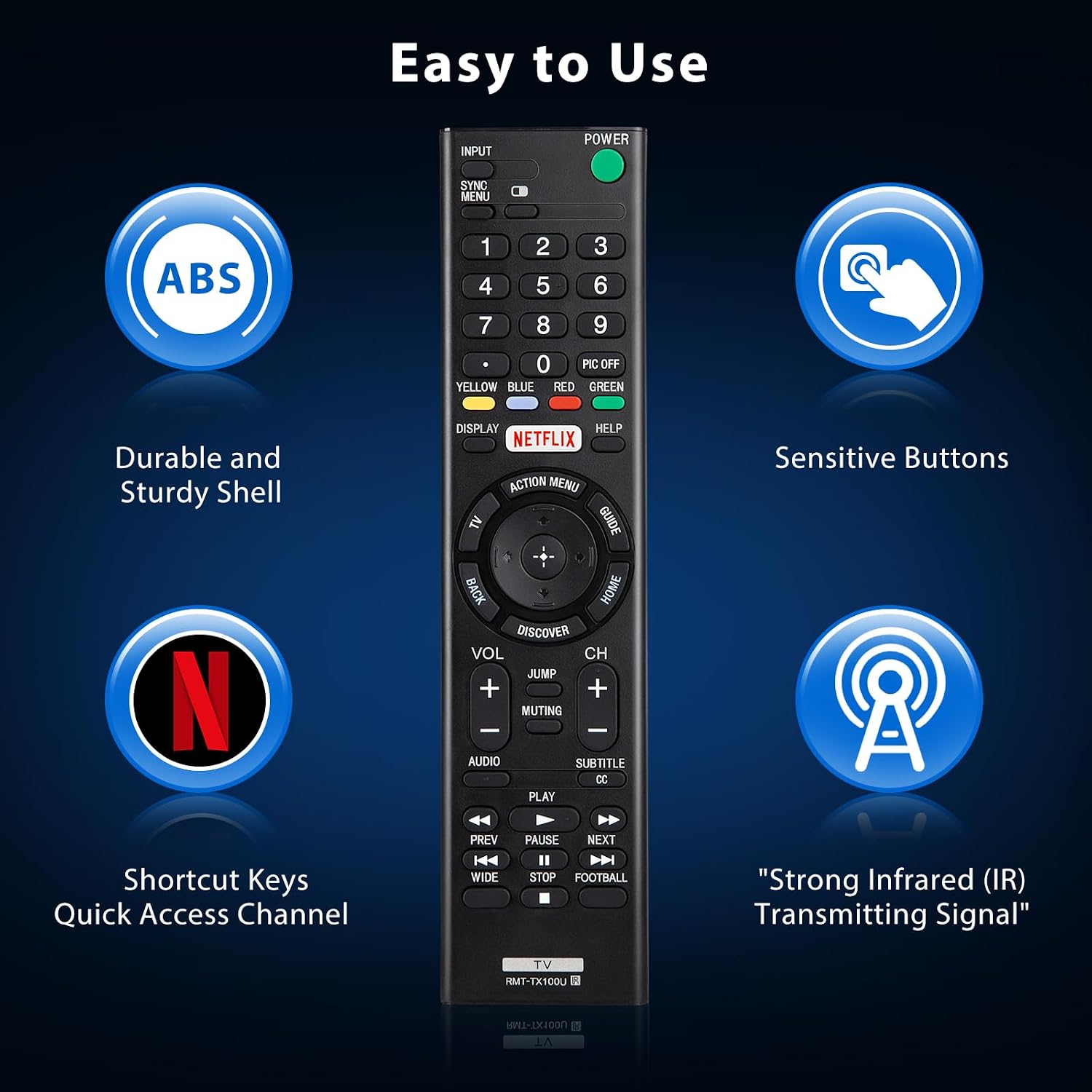Universal for Sony TV Remote Control Replacement Compatible with Sony Bravia Smart LCD LED HD TVs RMT-TX100U